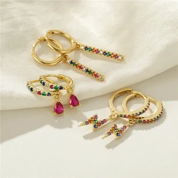 CANNER Lightning Star Cross Color Zircon Earrings For Women Korean Fashion Piercing Earrings Hoop Pendiente Wedding Jewelry