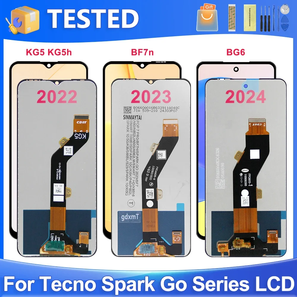 For Tecno Spark Go 2022 2023 KG5 BF7n For Tecno Spark Go 2024 BG6 LCD Display Touch Screen Digitizer Assembly Replacement