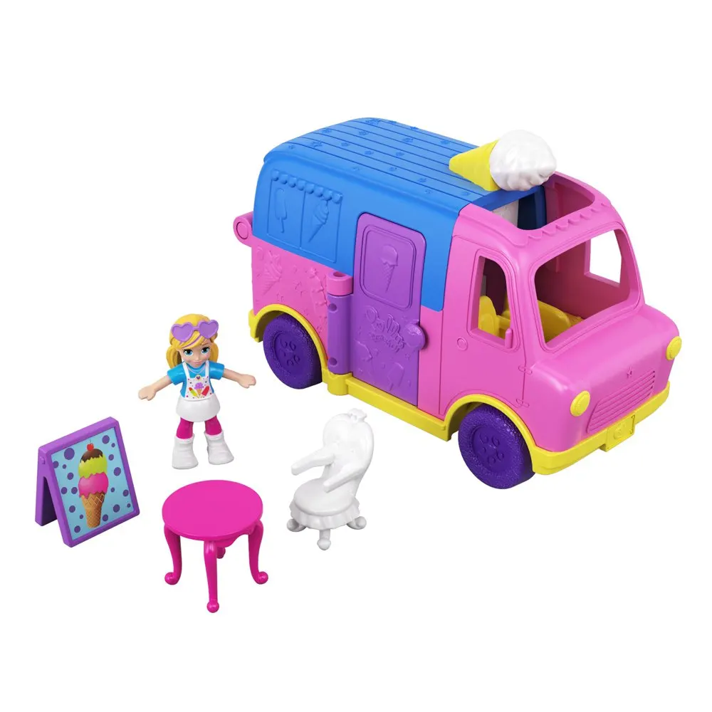 Polly Pocket Pollyville Ice Cream Truck Pollyville Party Limo Car Treasure Box Set Mini Toy Girls Play House Toys Birthday Gifts