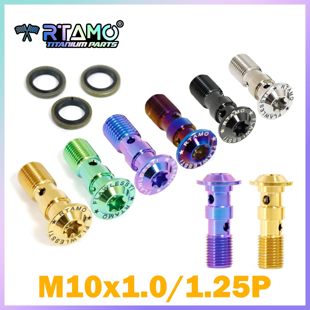 

RTAMO M10X1.0/1.25Pitch Titanium Banjo Bolt Double Hole Caliper Oil Drain Screw Brake Caliper Lines Bolt for Motorcycle (1pc)