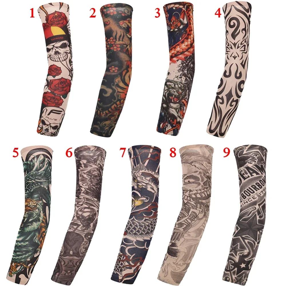 1PC Street Tattoo Arm Sleeves Sun UV Protection Arm Cover Seamless Outdoor Riding Sunscreen Arm Sleeves Glover for Men Women