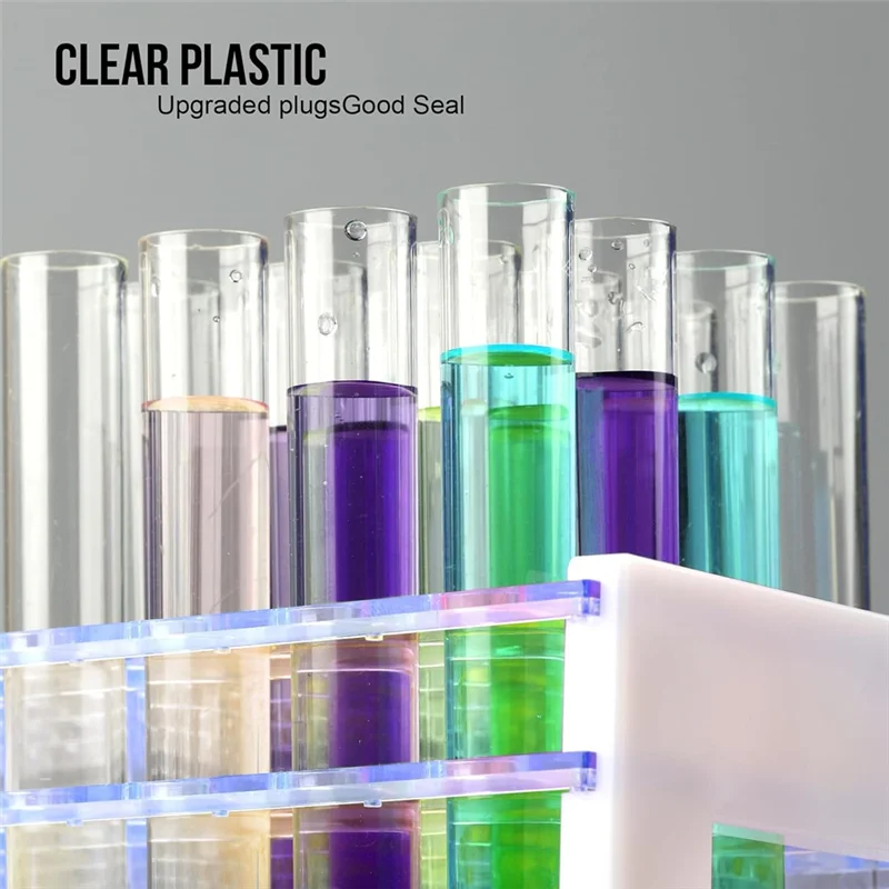 AED5-Test Tubes,40Pcs Test Tubes With Rack,Plastic Test Tubes With Caps,Science Tubes And Test Tube Holder 16X100mm (12Ml)