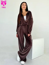 TXii Winter Ladies Nightgown Suit Turn-Down Collar Nightwear Long Sleeve Sleepwear Pants 2023 New Femme Pajama 2 Piece Set