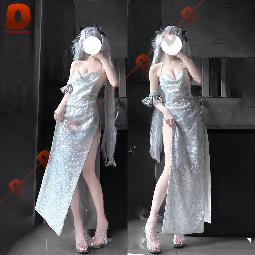 

Goddess of Victory Nikke Золушка Стеклянная принцесса Косплей 코스프레 Элегантное блестящее платье с v-образным вырезом Женское сексуальное платье для ролевых игр