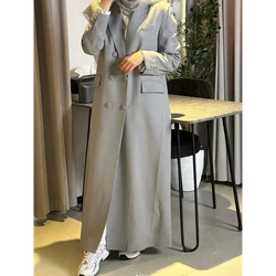 Fashion Women Long Blazer Double Breasted Female Daily Coat Formal Ankle Length Dress Saudi Arabian Robe