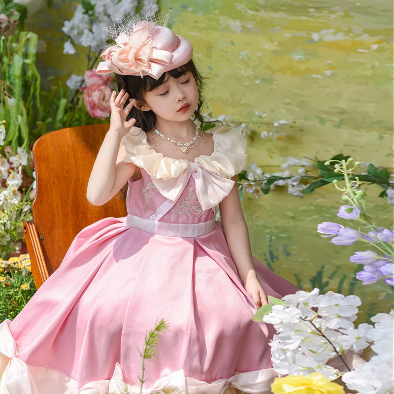 

Girls Retro Lolita Dress Elegant Princess Ball Gown Birthday Party Costume Child Evening Dress Wedding Flower Girl Holiday Gift