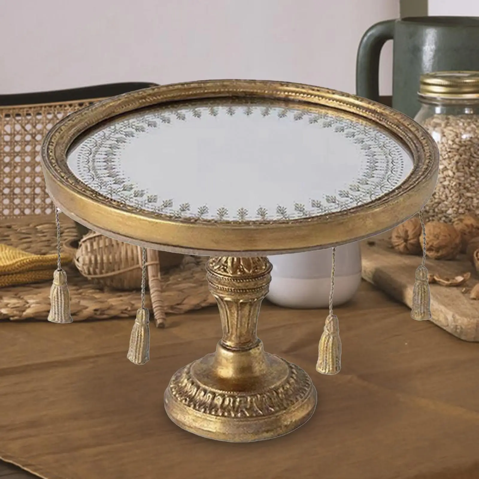 Decorative Mirror Tray Antique Style Round Modern Makeup Organizer Serving Tray for Bathroom Bedroom Toiletries Makeup Cosmetic