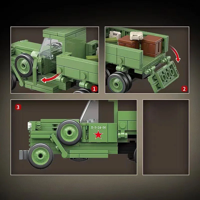 Camion militaire de l'Union soviétique pour garçons, revenu de la guerre mondiale Z AAA, modèle de véhicule à usage moyen, figurines de l'armée WW2, briques de construction de nuits, cadeau