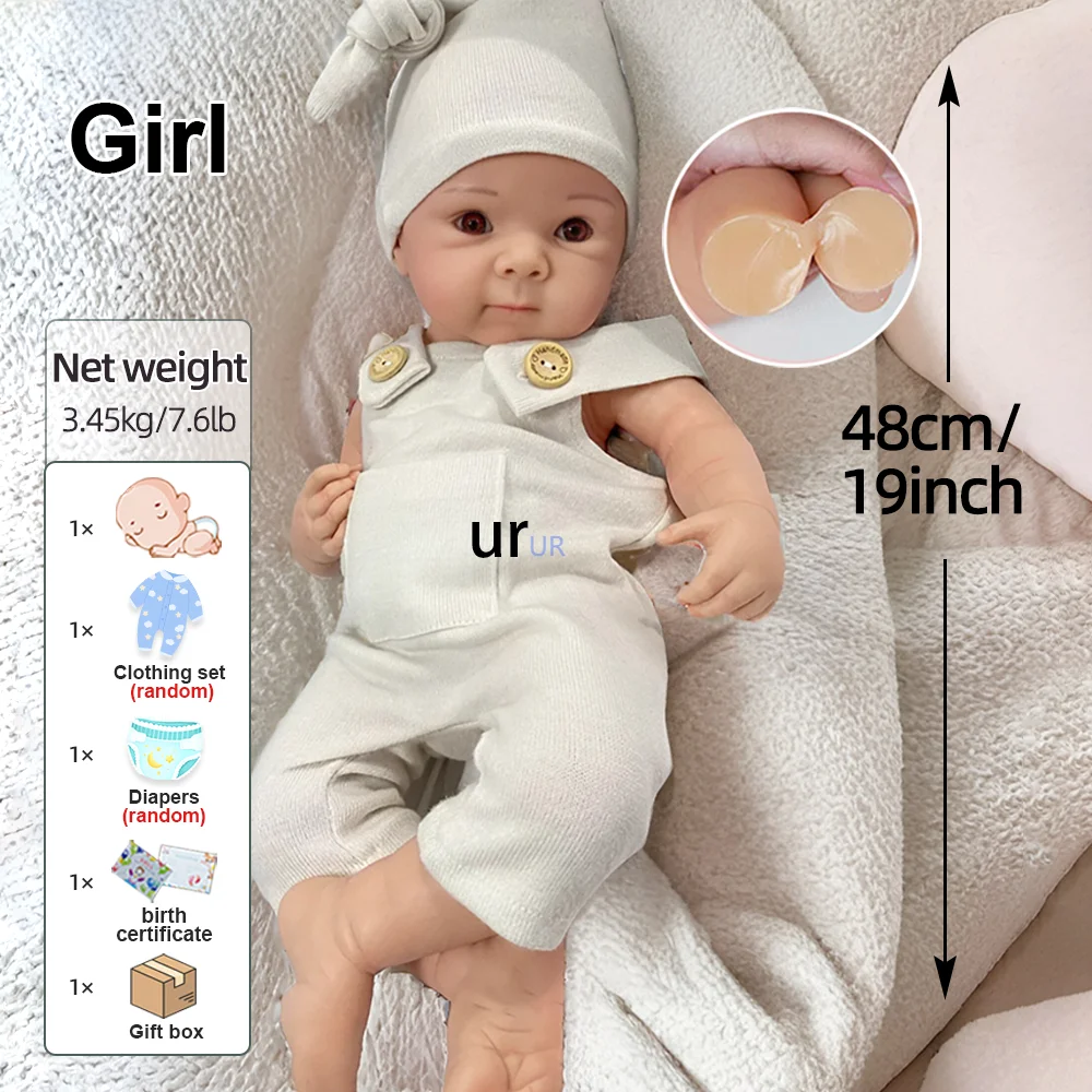 19 Inch Silicone Reborn Baby Handmade 3D Painted Skin Newborn Doll Lifelike Soft Preemy Muñeca For Kids Age 3+ Children Gifts