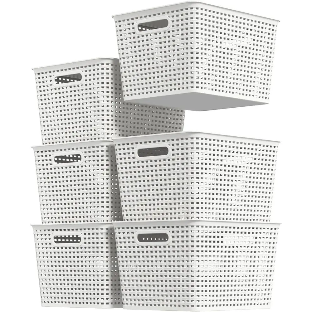 

Большие пластиковые корзины для хранения с крышками, 6 штук, белые, органайзеры с крышками