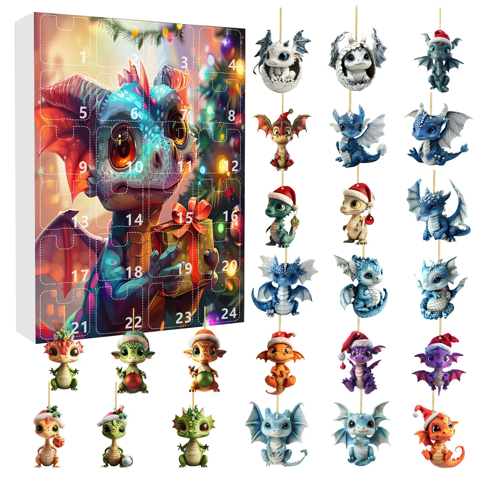 

2D Collector's Figure Advent Calendar Christmas Ornament 99 Dragon in The Forest Countdown Box Suitable for Christmas