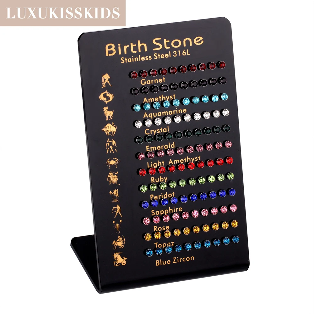 luxukisskids brincos de cristal para mulheres 12 constelacoes pedra do aniversario joias coloridas da moda 60 pares por cartao 01