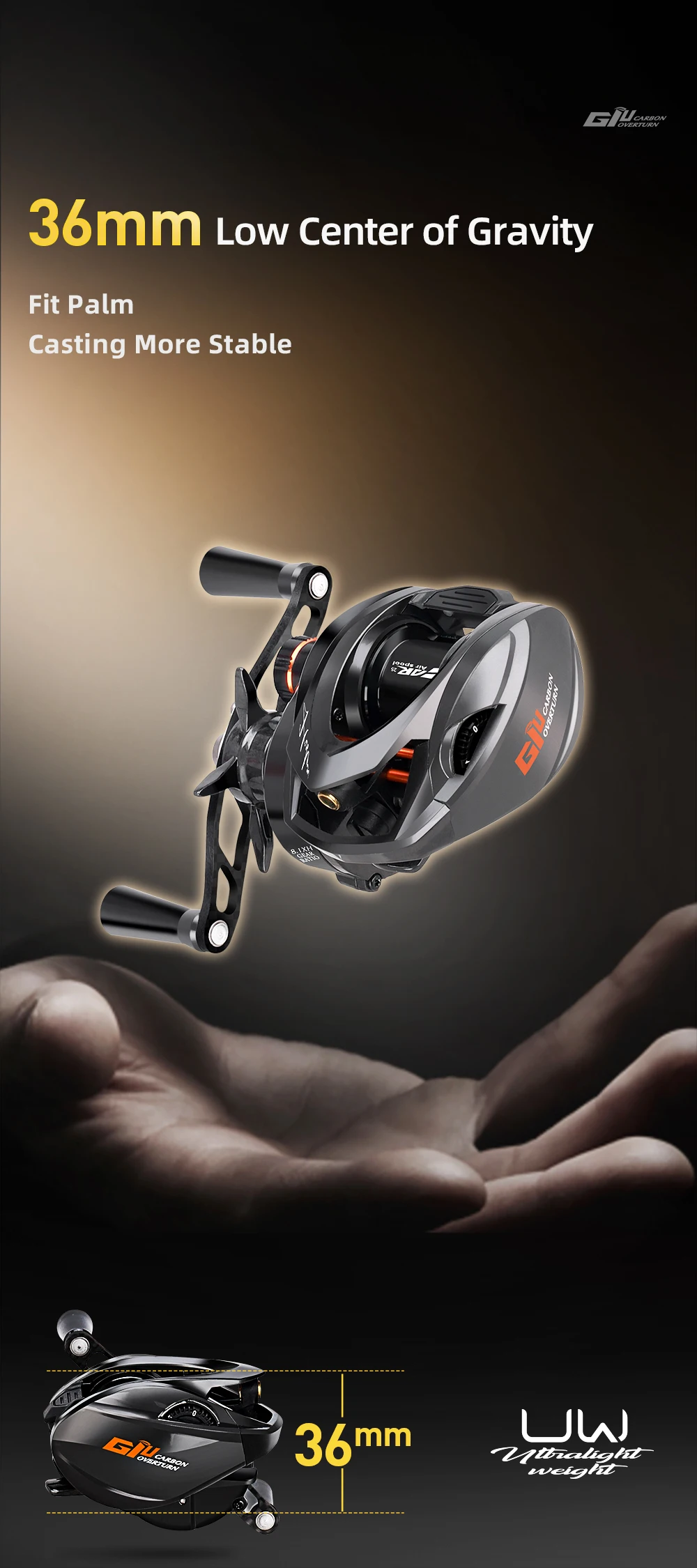 HASIDA Giu 99 Carbon BFS Baitcasting-Angelrolle NMB SIC BB 3D Dynamische Aufhängung Magnetische Bremse 8.1:1 Übersetzung 4KG Bremskraft – Detail 11