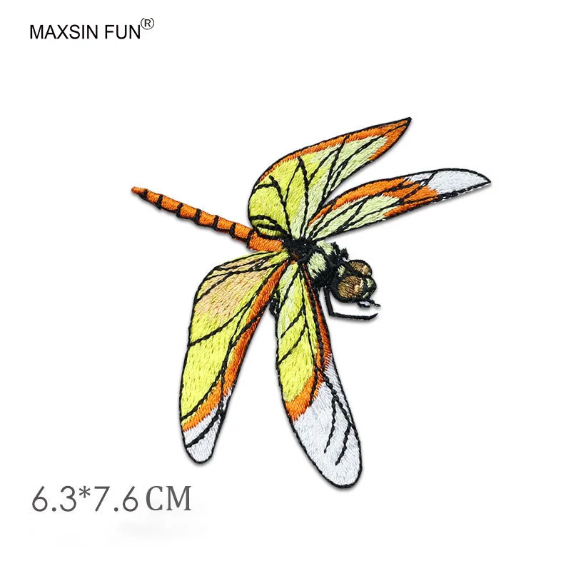 Iron on Flying Dragonfly Fabric Patch 1 Piece 6.3*7.6cm Green Yellow Blue Cute Animal Sticker for Clothing DIY Accessories