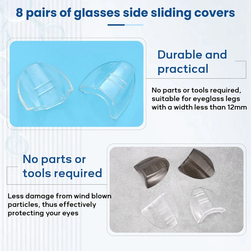 AB47-8 Pairs Safety Eye Glasses Side Slip Clear Flexible Slip On Shield Fits Small Medium Eyeglasses