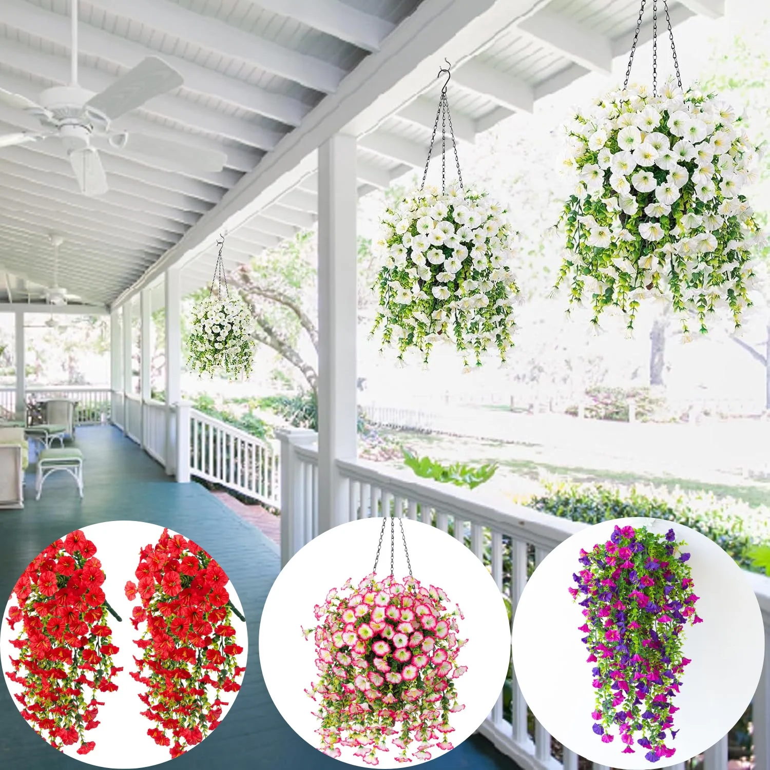 

Artificial Hanging Flowers Plants Faux Silk Purple Morning Glory Long Vines UV Resistant Realistic Decorations Balcony Supplies