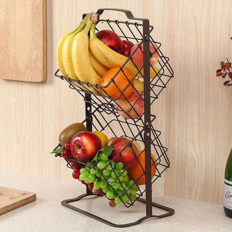 Double Layer Iron Basket Art Wrought Storage Basket Desktop Bathroom Organizer Holder Home Container Panier De Rangement