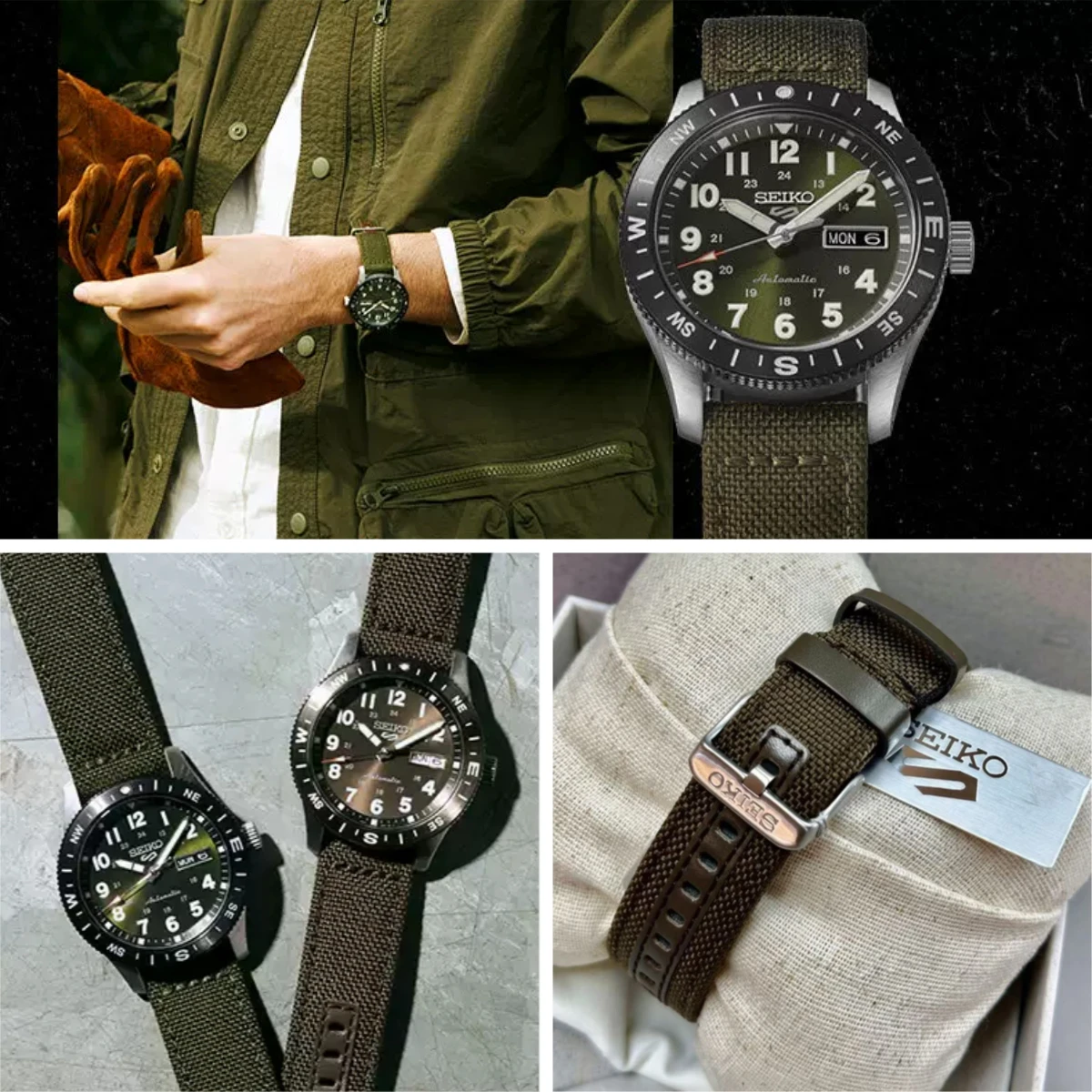 SEIKO 5 Sports HDB008K1/HDB009K1 Men 41mm Outdoor Watch Full Luminous Compass Bezel Nylon Strap 100M Waterproof mens watch