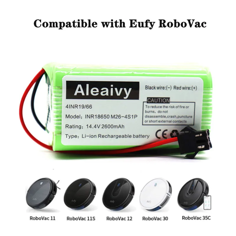 Aleaivy baterai pengganti isi ulang Li-ion 14.4V 2600mAh kompatibel dengan Ecovacs Deebot N79S,N79,DN622,Eufy RoboVac 11,11S