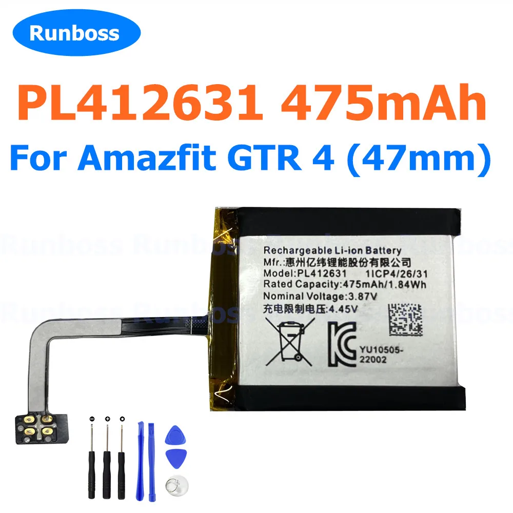 New PL412631 475mAh Original Battery For Huami Amazfit GTR 4 47mm A2165 A2166 Watch Battery Repair Replacement Part