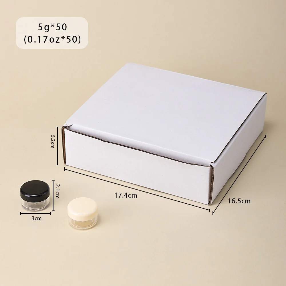 Mini frascos cosméticos de plástico transparente, 50 peças 5g/5ml tamanho de viagem com tampas bege/pretas para amostras de maquiagem loção creme