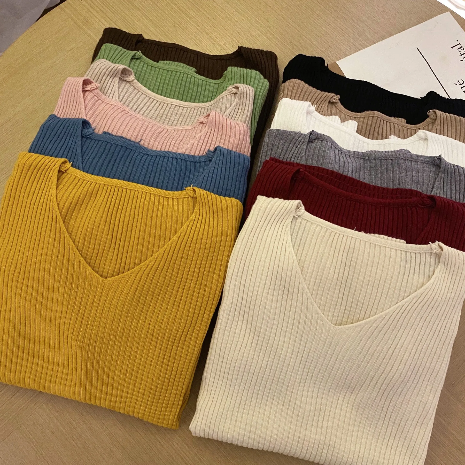 Candy Color Sweater Women Fashion 2023 New Stretch Tops Women V-neck Knitted Pullovers Long Sleeve Bottoming Knitted Sweater