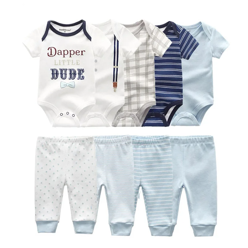 Unisex 6/9/10Pieces Cotton Bodysuits+Pants Newborn Baby Girl Clothes Print Baby Boy Clothes Sets Short Sleeve Bebes