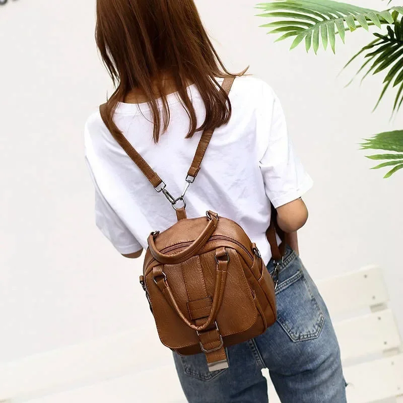 New Fashion Soft Leather Backpack Women's Korean Edition Three-Purpose Crossbody Tote Bag Single-shoulder Bag Handbag