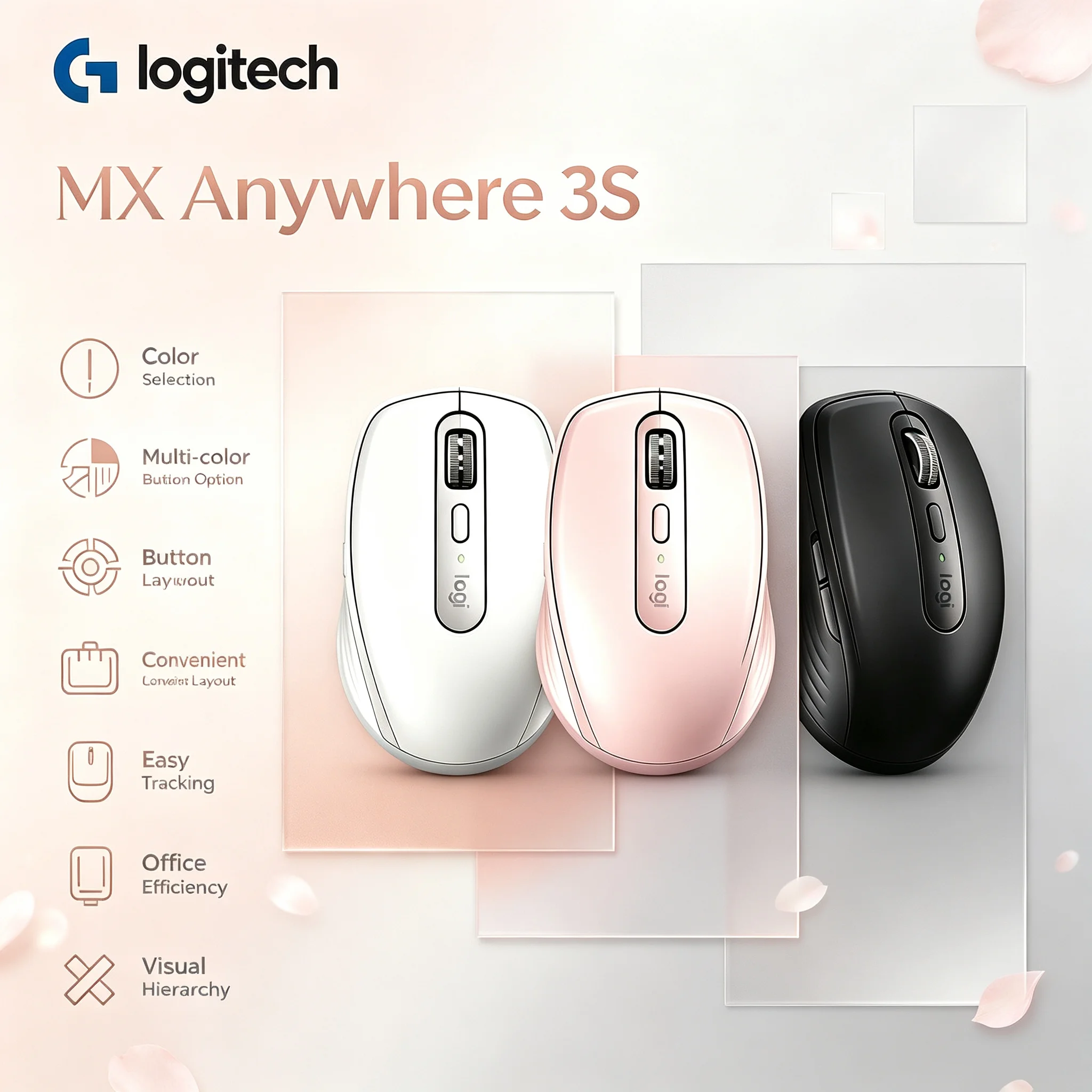 Logitech MX Anywhere 3S Wireless Mouse Responsive Buttons Multi Device Pairing Travel Laptop Mice