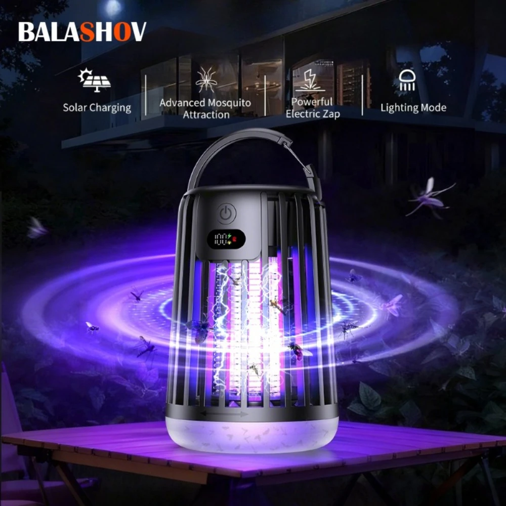 Lámpara Solar Portátil Antimosquitos 2 en 1, Linterna de Camping, Carga Dual, Trampa UV Silenciosa, Impermeable, para Exteriores y Hogar