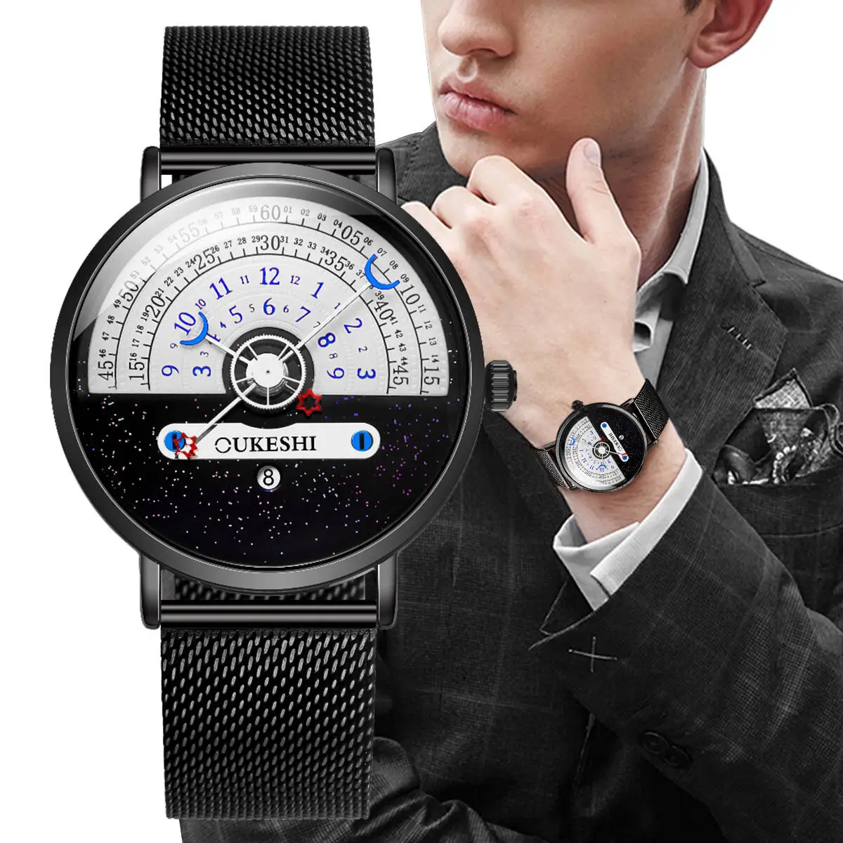 

Fashion Mesh Band Men Business Watches Calendar Quartz Wristwatches For Mens Clock Reloj Hombre