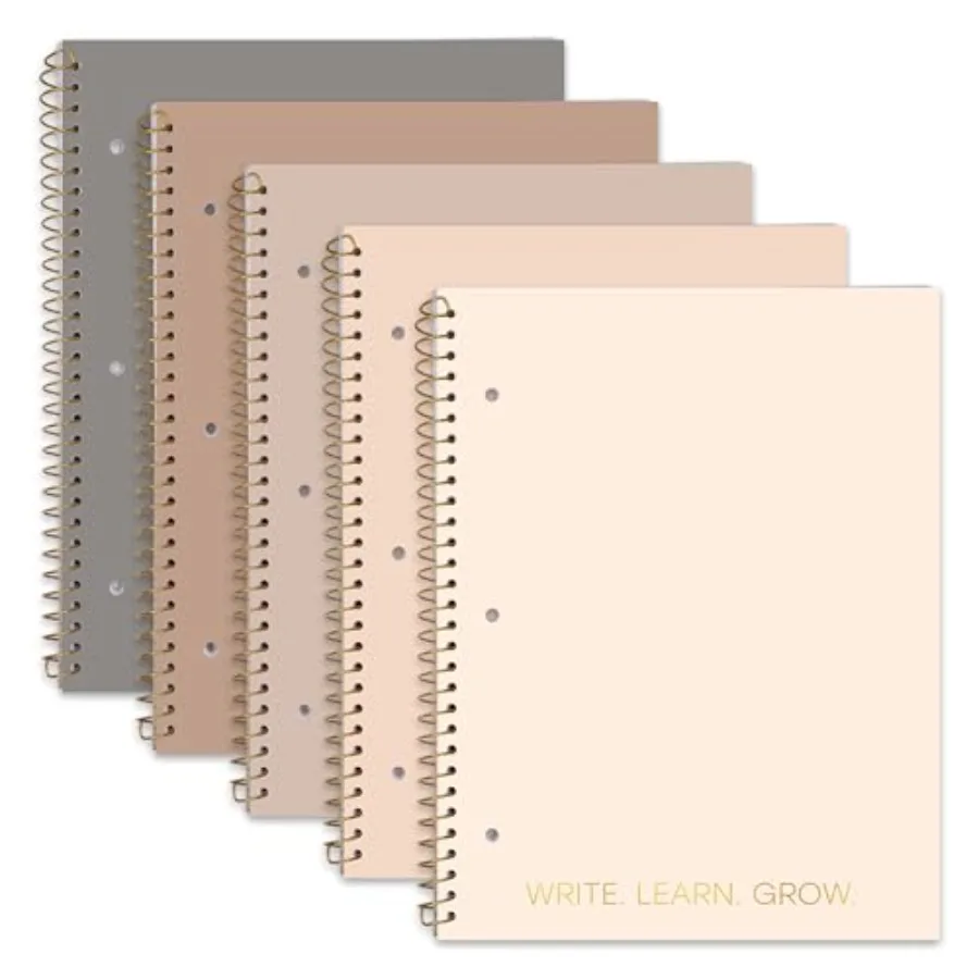 

5-Pack 140 Pages Gold Foiled Spiral Note Books College Ruled, 8x10.5in Spring Bound, 3-Hole Punched and Easy Tear-Off Perforate