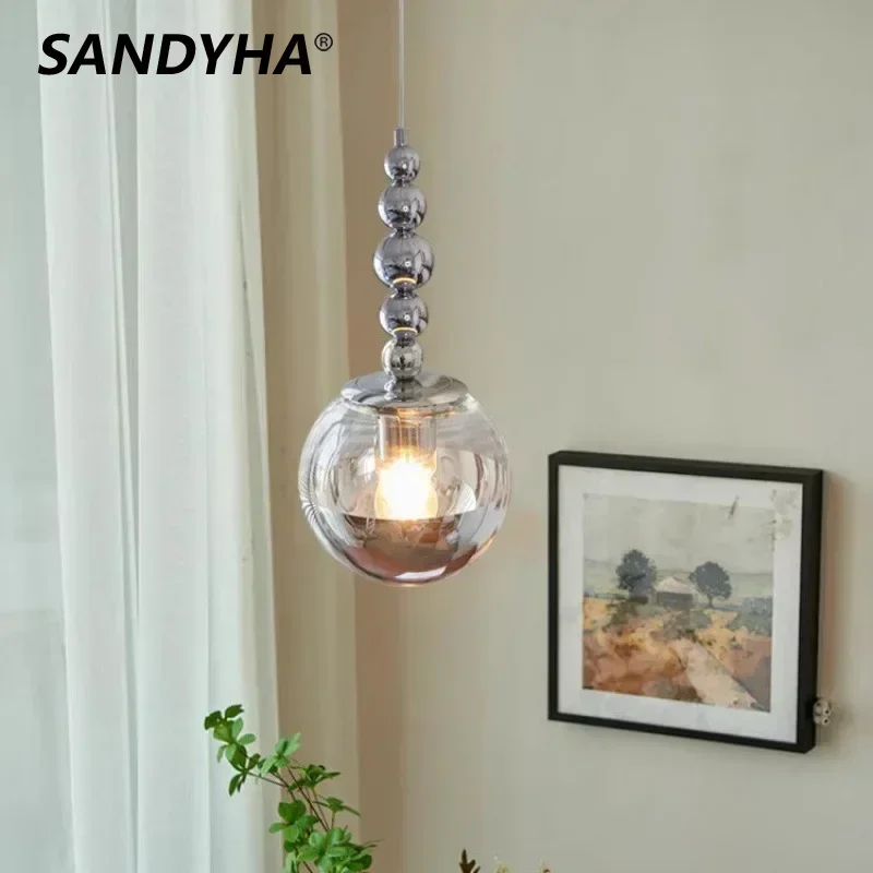 

SANDYHA Modern Led Pendant Light Clear Ball Hanging Lamp Bedroom Bedside Dining Living Room Ceiling Chandelier Lampara Techo