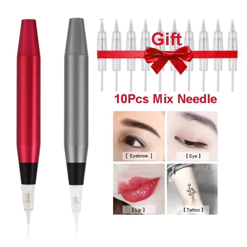 Permanent Makeup Machine Rotary Tattoo Gun Pen Tattoo Pen Makeup Beauty Art Eyebrow Lip Microblading with Cartridge Needles