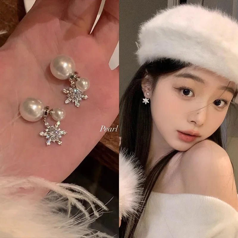 Unique Back-Hanging Snowflake Pearl Earrings: Dual-Wear Style, Elegant & Stylish for Daily & Date Outfits