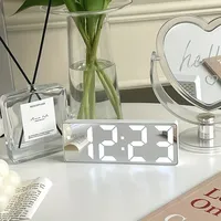 1pc Luminous Mirror Clock Dormitory Desktop LED Electronic Clock Digital Electronic Alarm Desktop Decoration Alarm Clock