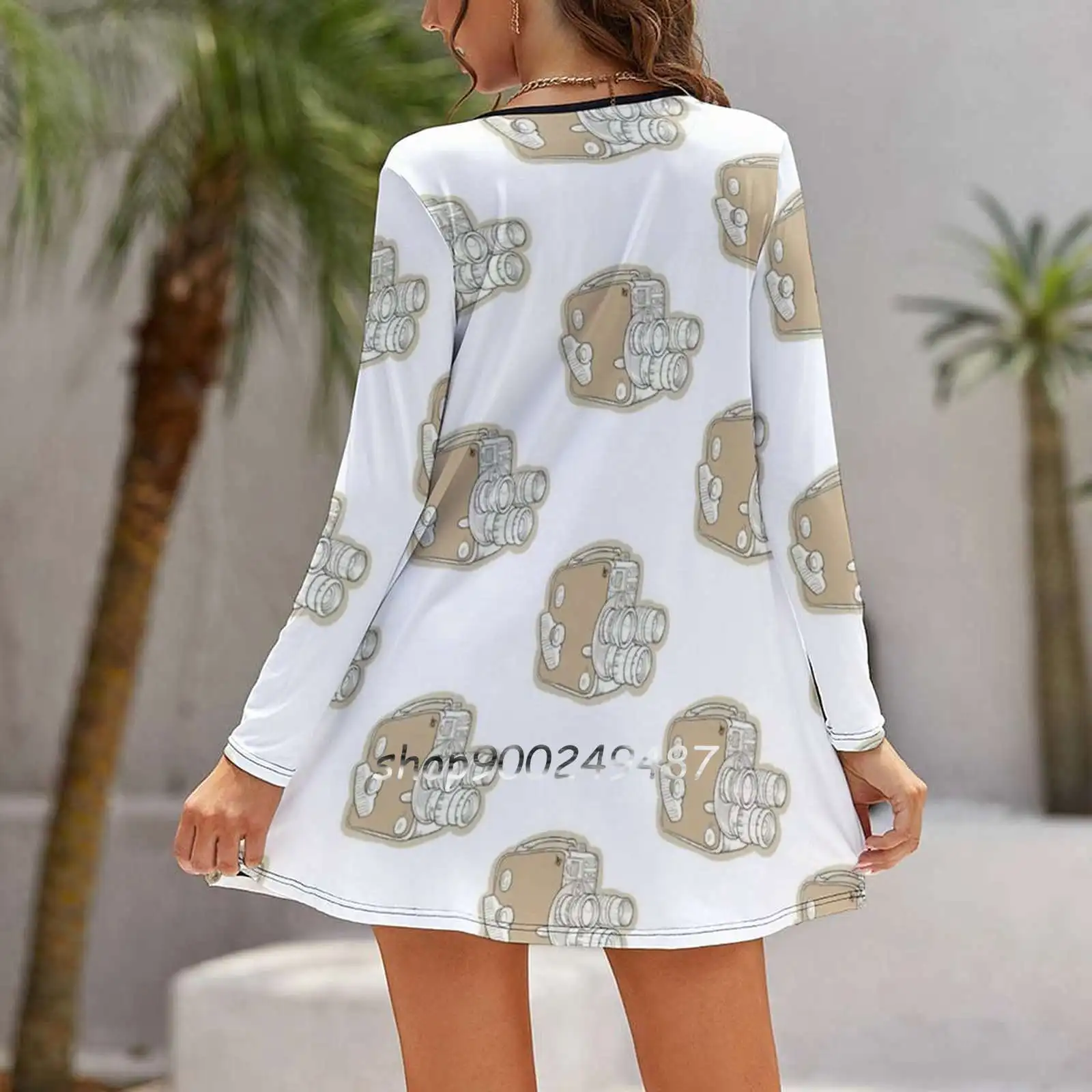 Vintage Camera Women Spring Autumn Long Sleeve Dress Female Casual Dress Vintage Camera Old Timey Hipster Shutter Snap Snapchat