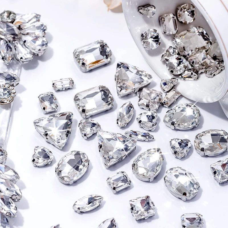 Sliver Claw Bulk Rhinestones Setting Shape Mix Clear Jelly Candy AB Glass Crystal Sew On Rhinestone Wedding Dress Shoes Bags DIY