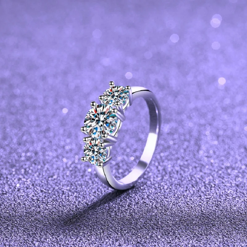3 Stones 2/4CT D Color Moissanite Rings for Women Luxury Sparkling Diamonds with Certificates 925 Sterling Sliver Wedding Ring