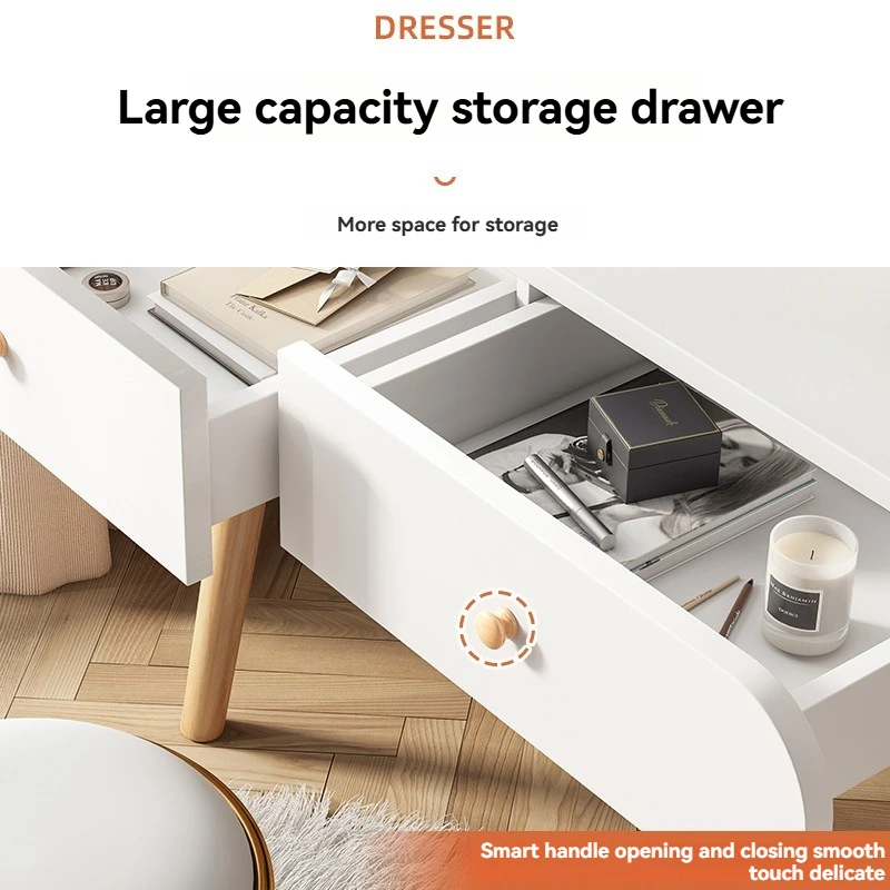 طاولة زينة، غرفة نوم، طاولة زينة فاخرة حديثة وبسيطة وخفيفة، صغيرة الحجم، شهيرة على الإنترنت، مرآة مكياج، متكاملة للتخزين #4