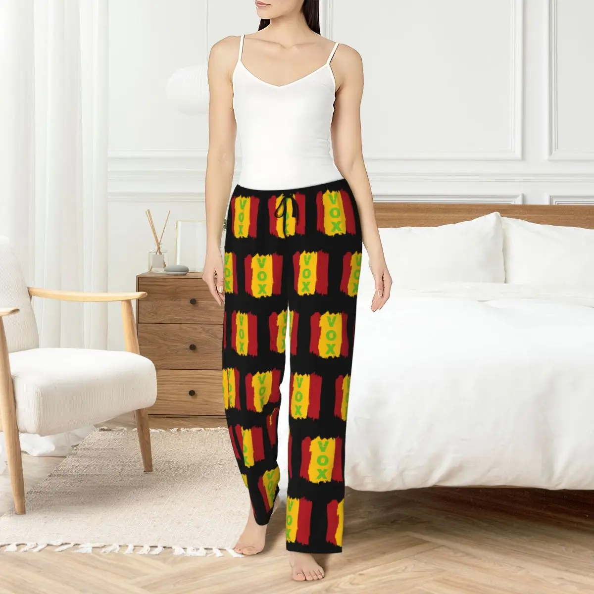 Custom Spain Vox Pajama Pants Women Spanish Flag Sleepwear Lounge Sleep Bottoms Stretch with Pockets
