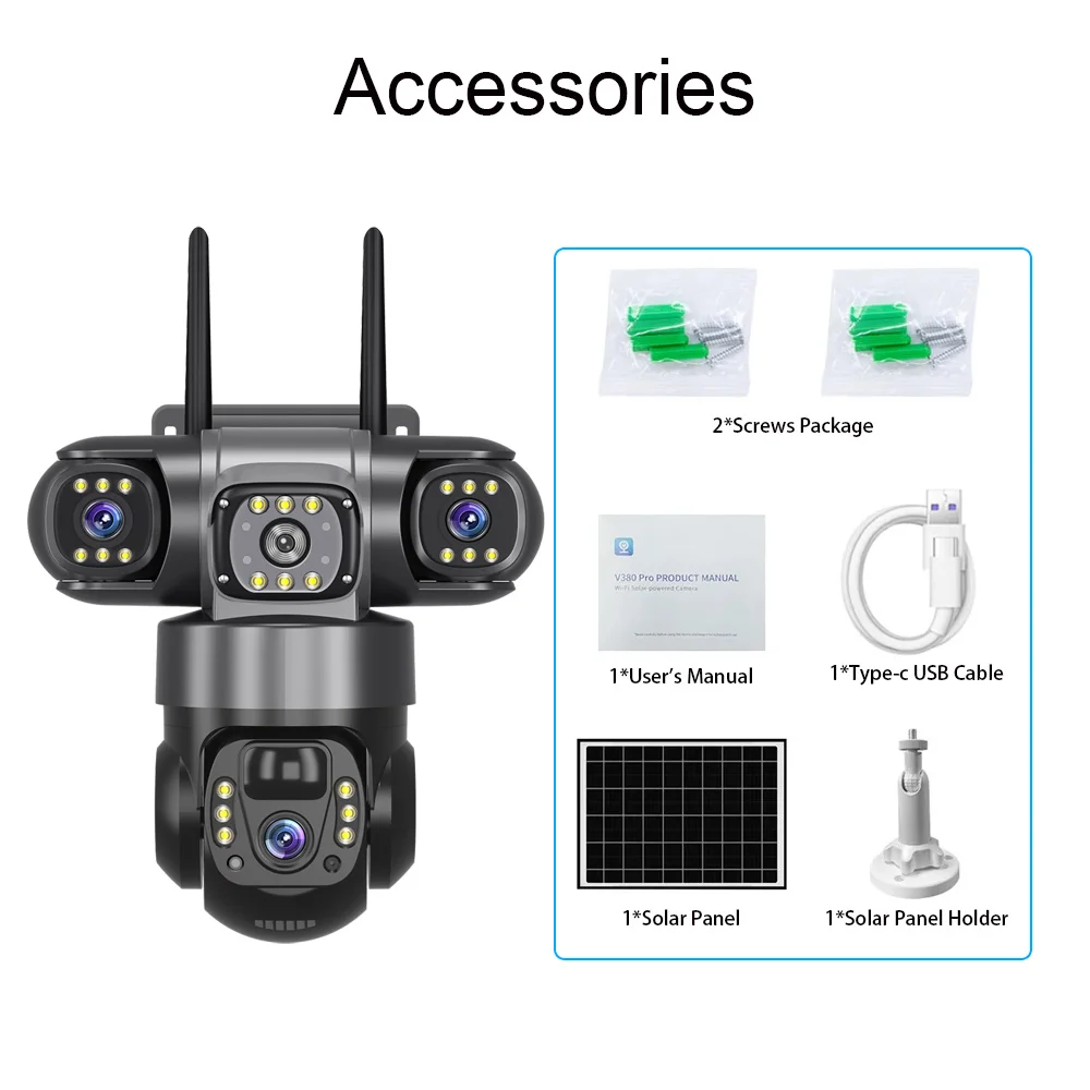 V380 PRO 4G Camera HD Three Lenses 12MP 4K Outdoor Solar Camera Waterproof Night Vision Mobile Human Tracking Two-Way Intercom