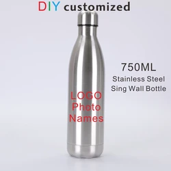 750ML Sport Bottle DIY Customized LOGO Photo Text Stainless Steel Big Capacity Cola Container