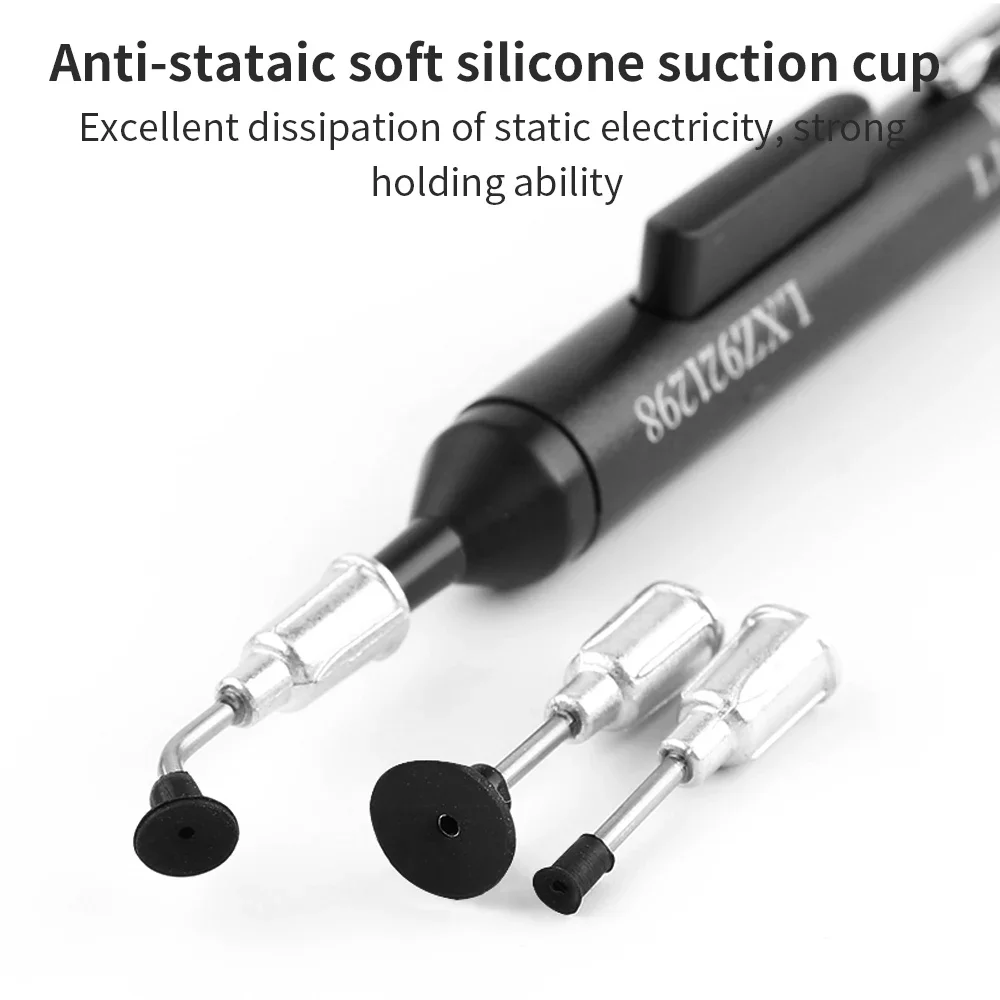 LUXIANZI Vacuum Sucking Suction Pen with 3 Sucker IC SMD Tweezers Pick Up Tool Kit Remover Sucker Pump Solder Desoldering