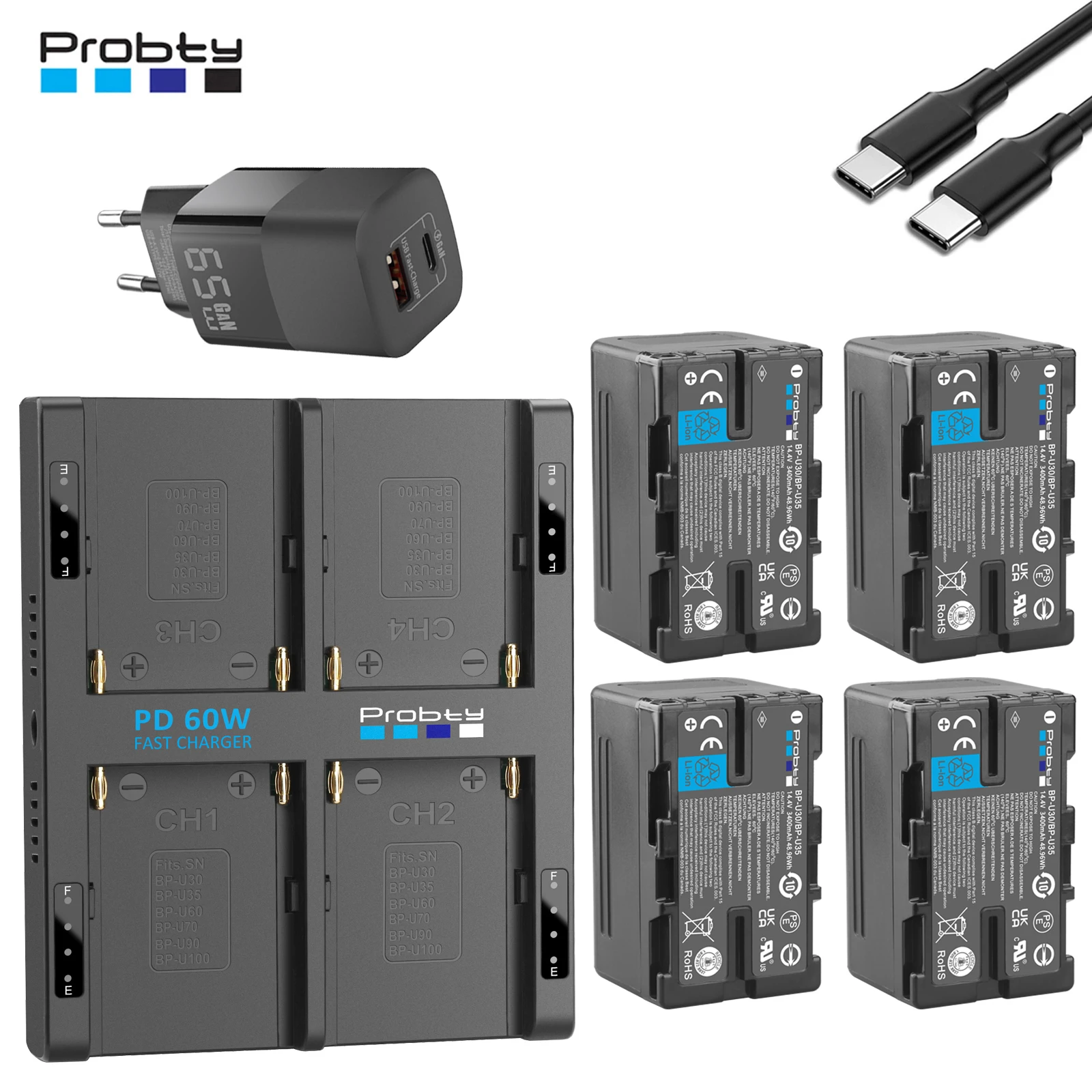 

BP-U35 BP-U30 U30 Сменный аккумулятор 3400 мАч + быстрое зарядное устройство PD 60 Вт для Sony PXW-FS5 PXW FS7M2K X160 X180 X200 EX1 EX3 F3 F3K