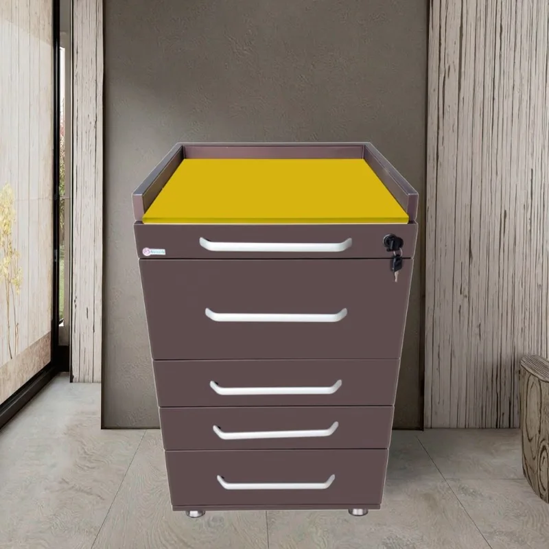 Simple Brown Cabinet 4 Drawer Massage Tool Stainless Steel Mobile