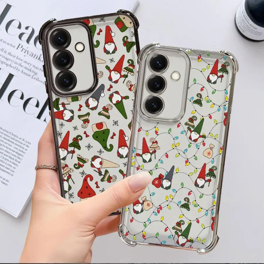 Telefoon Geval voor Samsung Galaxy A26 A24 A25 A33 A35 A36 A52 A17 A21s A16 A15 A13 Clear Cover Cartoon Kerst Kerstman