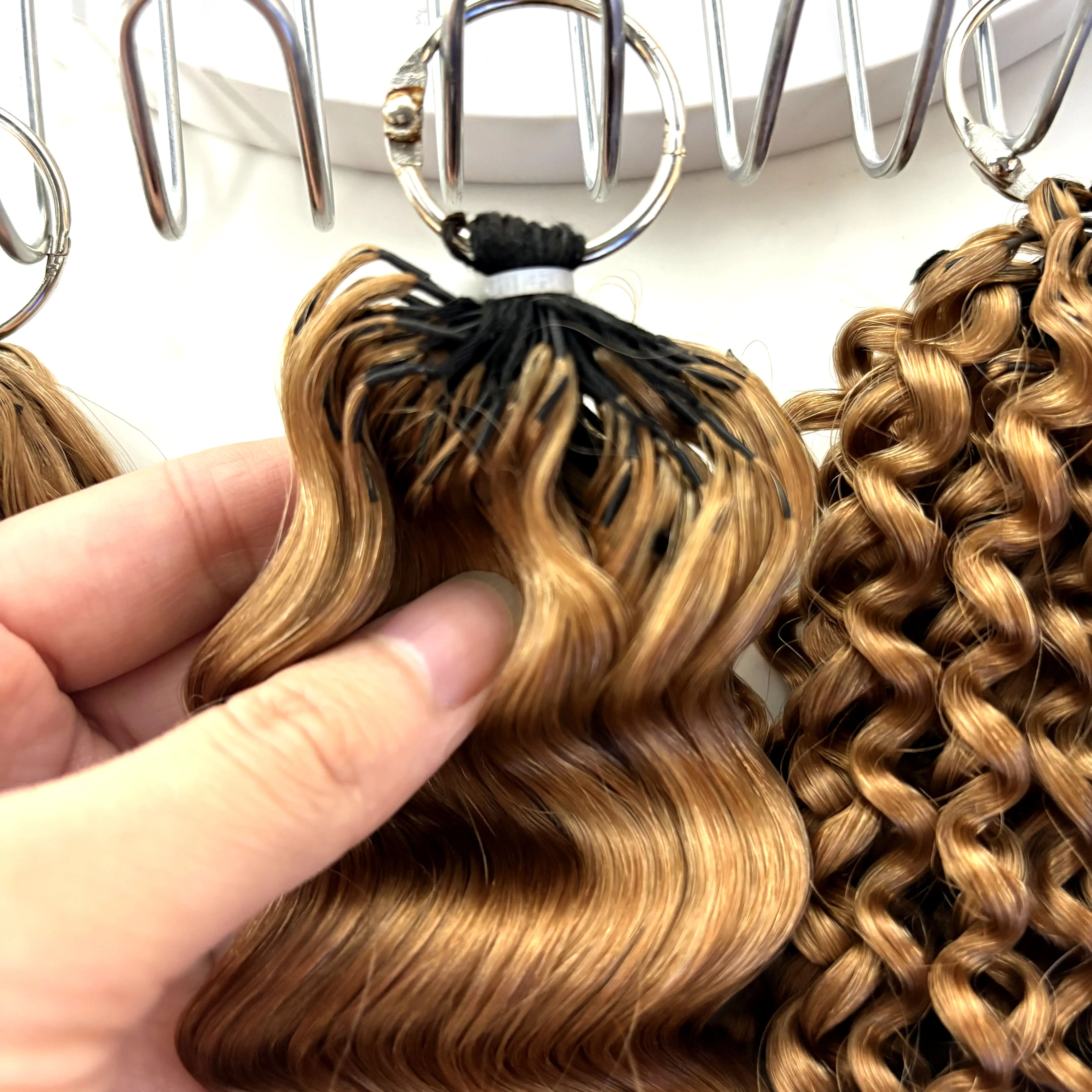 50g/Pack Kincky Curly Crochet Human Hair Extensions 30# Ombre Deep Wave  Knotless Pre-Separated Crochet Feather Hair Extensions