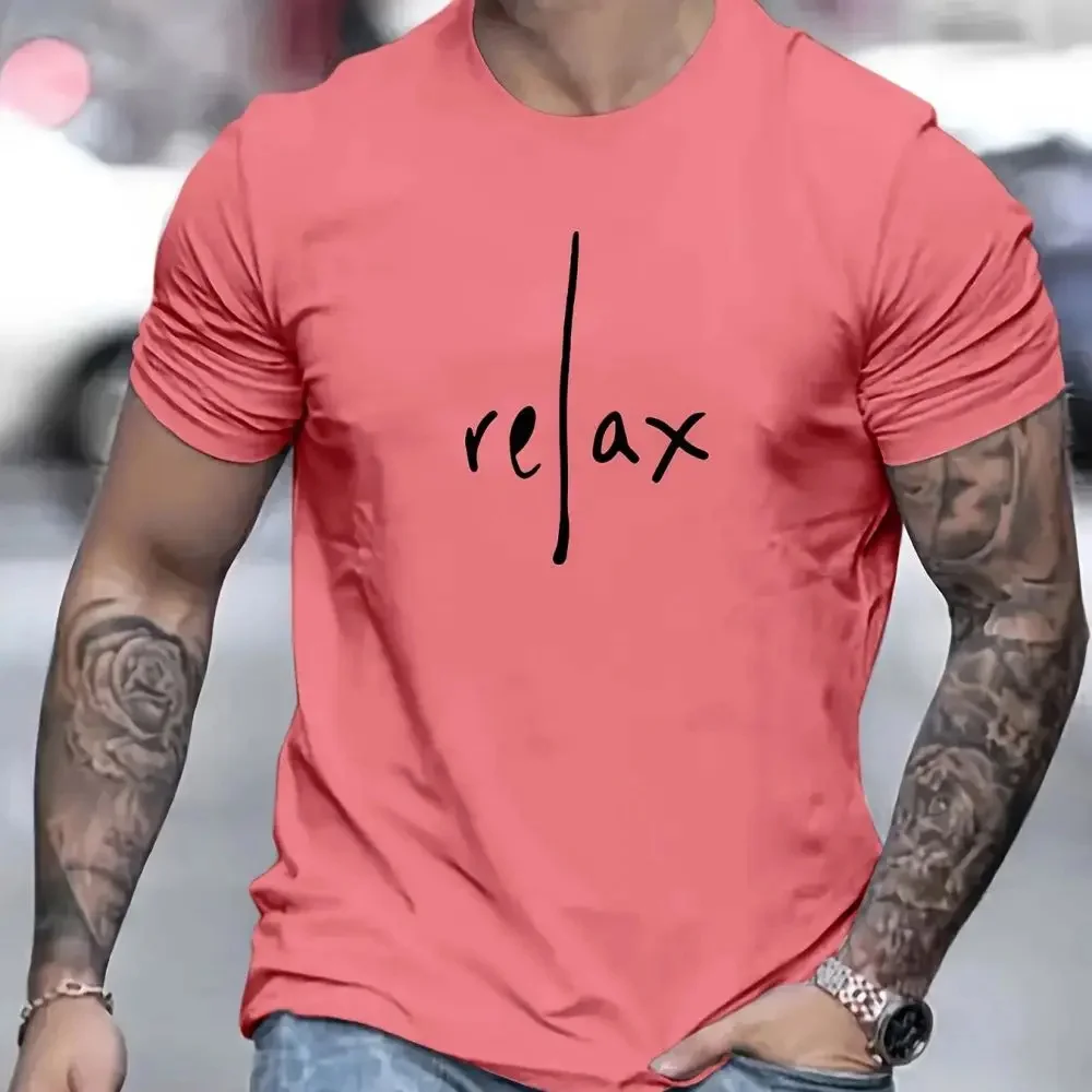 2024 New Casual Men\'s T Shirts Summer Relax Letter Print Tees Shirts Comfortable Oversized Short Sleeve Top O-Neck Male Clothing