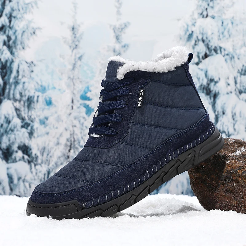

Plus Size 39-48 Men's Boots Winter Casual Cotton Warm Snow Boots for Men Non-slip Outdoor Hiking Shoes Lace Up Male Work Boots